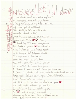 Tupac Shakur "Never Let U Down" Hand Written Poem (JSA)